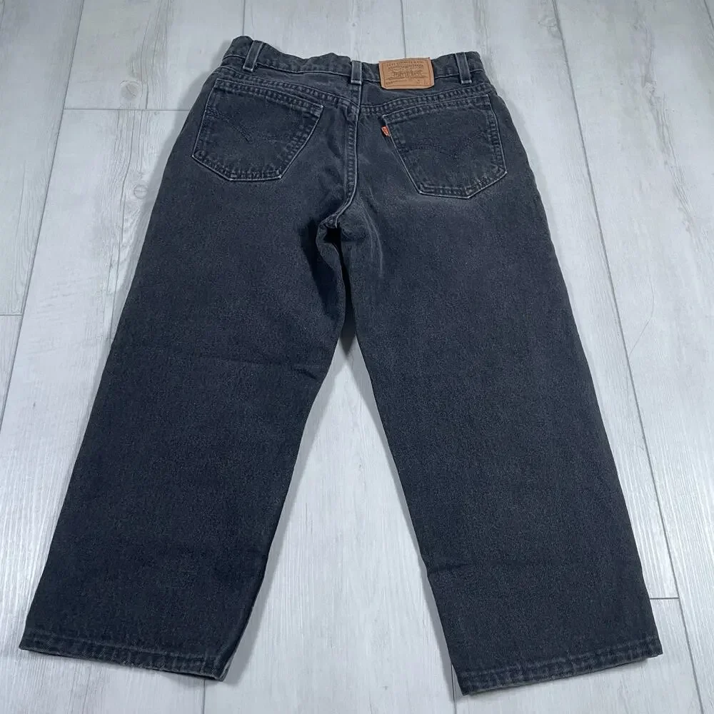 VTG Levis Jeans 30x21 Black 550 USA 90s Orange Tab Relaxed Capri Pants Student